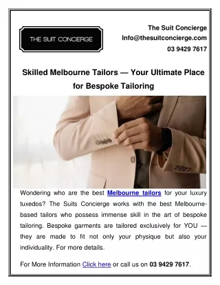 Skilled Melbourne Tailors — Your Ultimate Place for Bespoke Tailoring