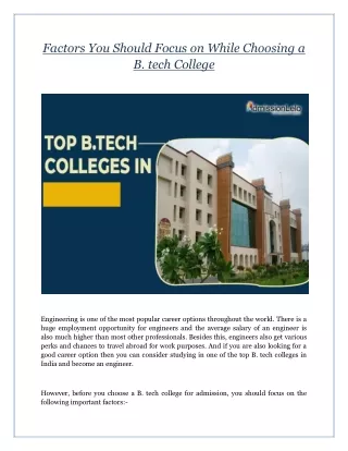 Factors You Should Focus on While Choosing a B. tech College