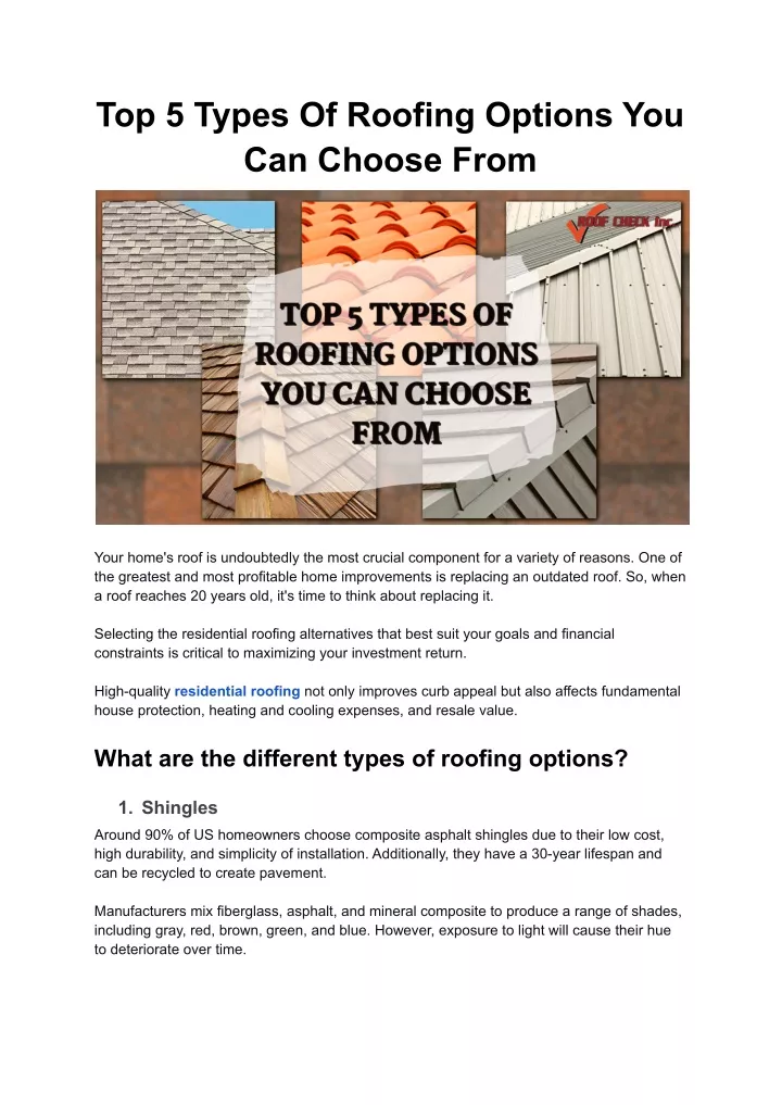 top 5 types of roofing options you can choose from