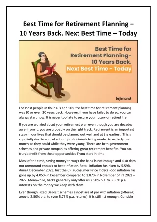 best time for retirement planning 10 years back