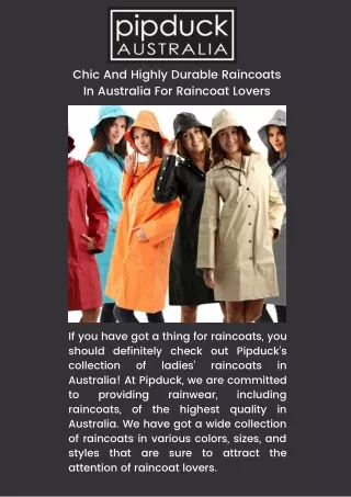 Chic and highly durable raincoats in Australia for raincoat lovers