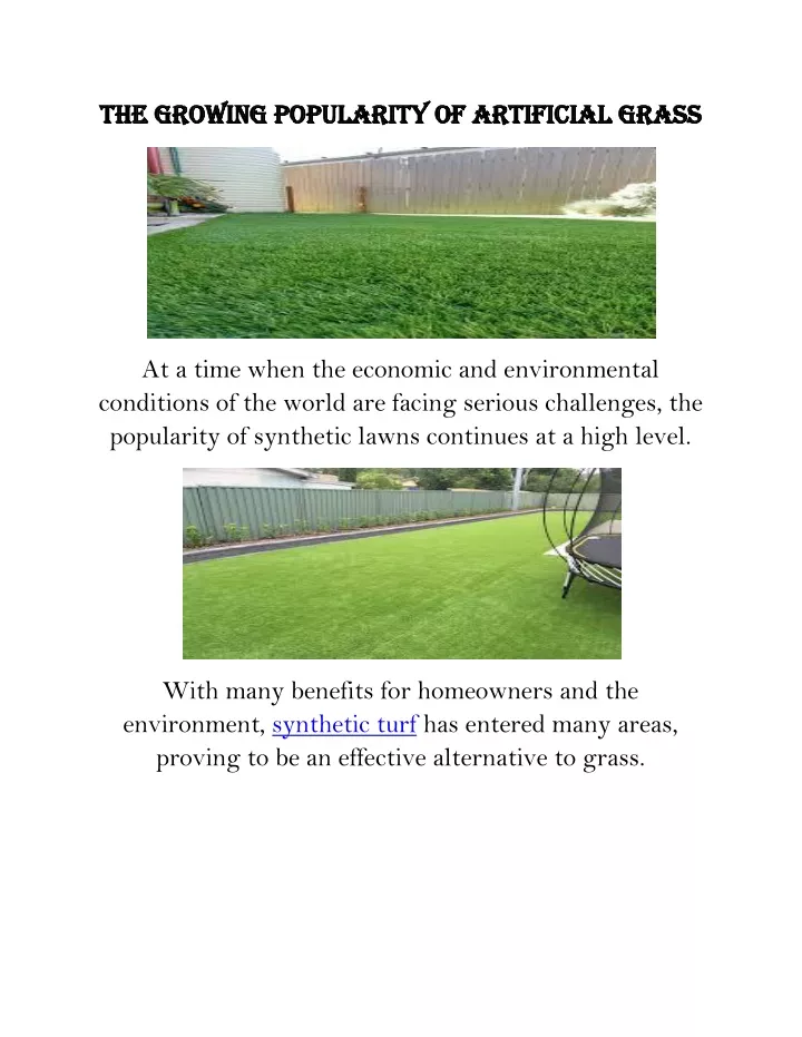 the growing popularity of artificial grass