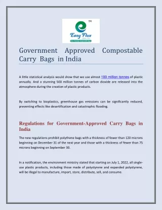 Government Approved Compostable Carry  Bags  in India