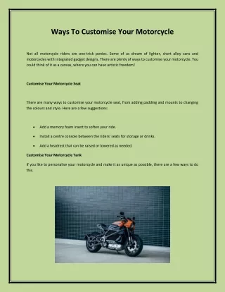 Ways To Customise Your Motorcycle