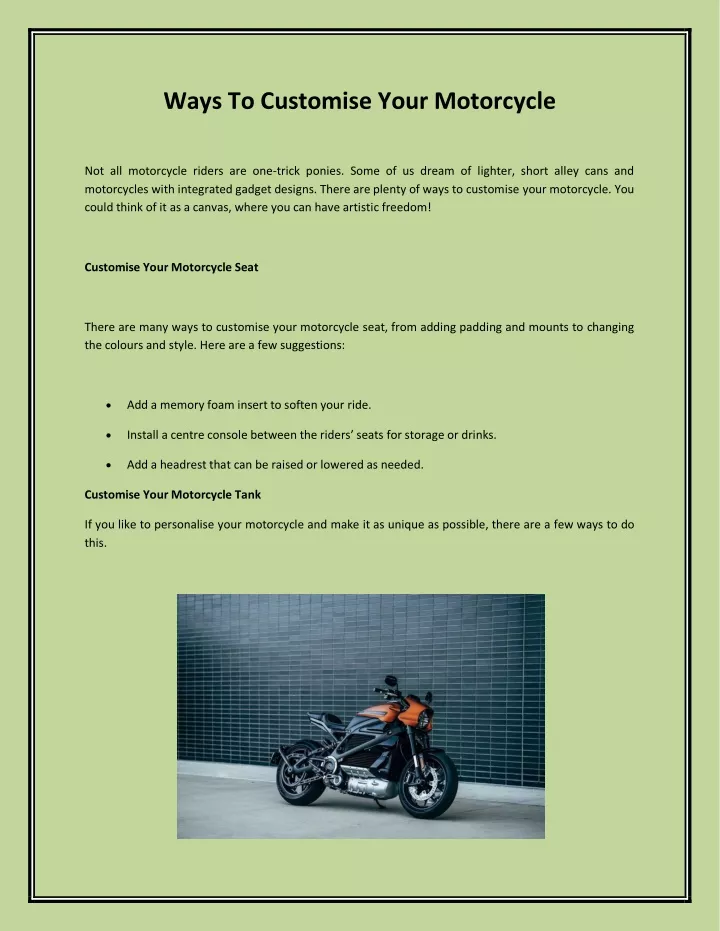 ways to customise your motorcycle