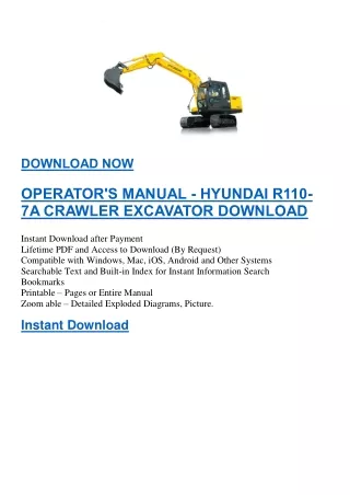 Ppt Operators Manual Hyundai R110 7a Crawler Excavator Download 