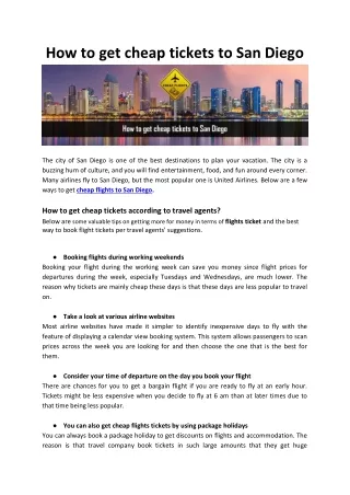 how to get cheap tickets to san diego