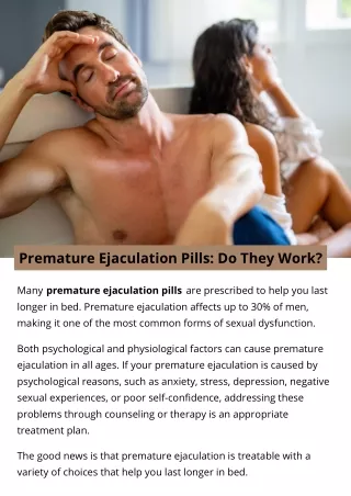 premature ejaculation pills do they work