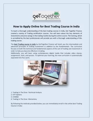 How to Apply Online for Best Trading Course in India