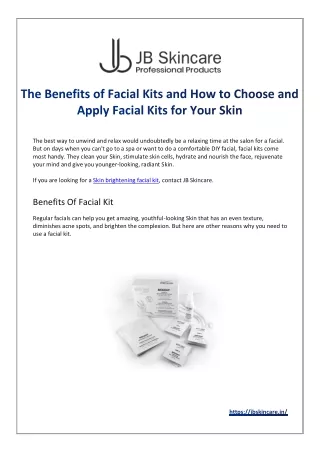 The Benefits of Facial Kits and How to Choose and Apply Facial Kits for Your Skin