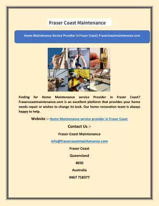 Home Maintenance Service Provider in Fraser Coast| Frasercoastmaintenance.com