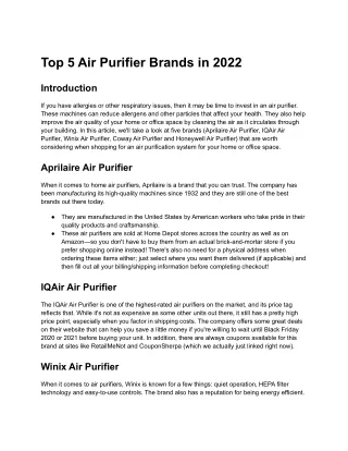 Top 5 Air Purifier Brands in 2022