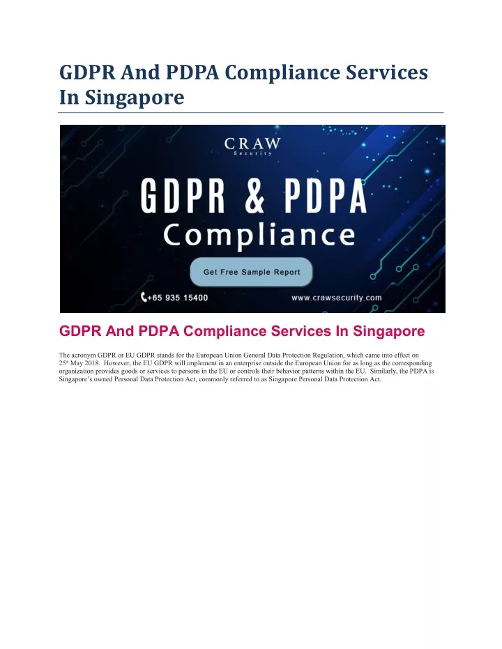gdpr and pdpa compliance services in singapore