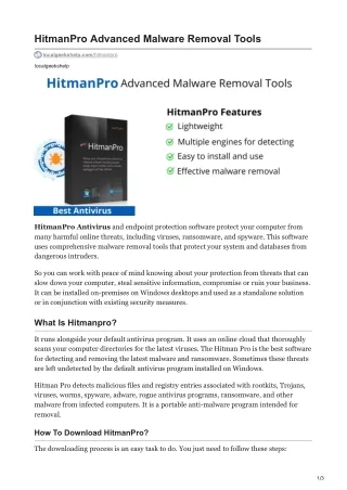 HitmanPro Advanced Malware Removal Tools