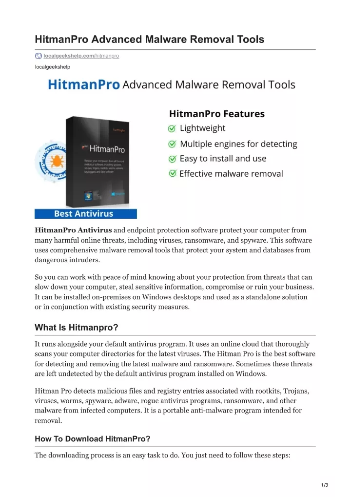 hitmanpro advanced malware removal tools