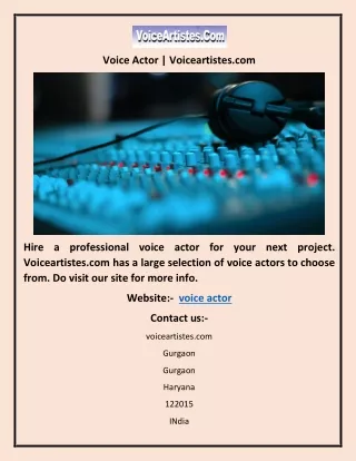 Voice Actor | Voiceartistes.com