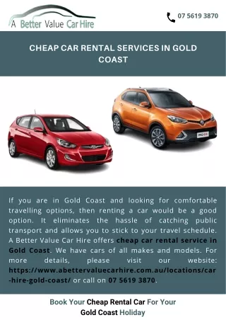 Cheap car rental services in Gold Coast