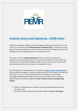 Computer Science and Engineering - PIEMR