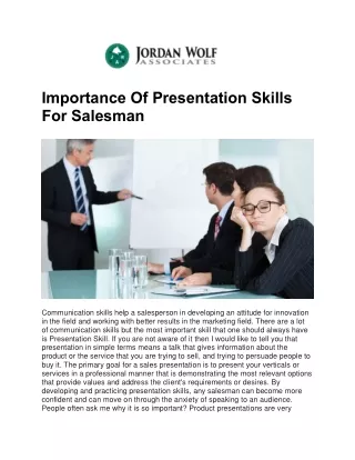 Importance Of Presentation Skills For Salesman