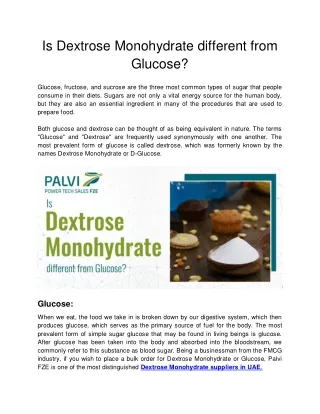is dextrose monohydrate different from glucose