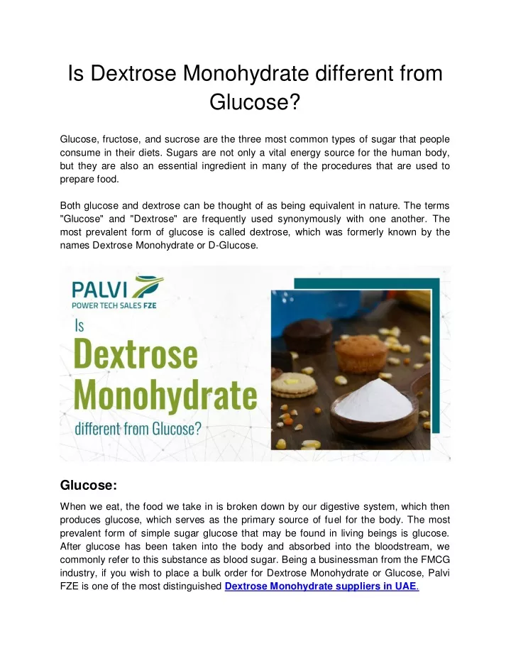 is dextrose monohydrate different from glucose