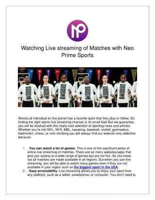 Watching Live streaming of Matches with Neo Prime Sports