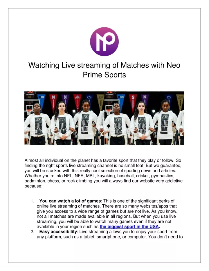 watching live streaming of matches with neo prime