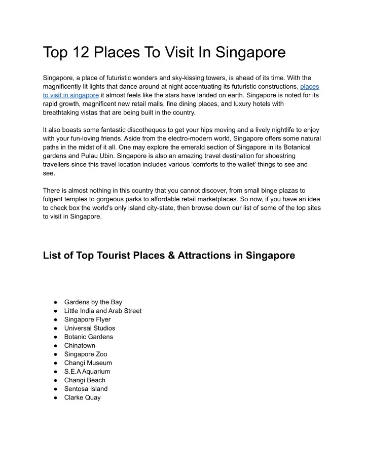 PPT - Top 12 Places To Visit In Singapore PowerPoint Presentation, free ...