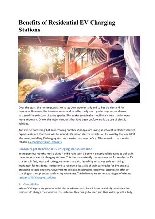 Benefits of Residential EV Charging Stations