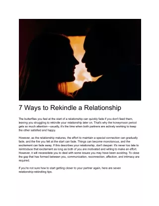7 ways to rekindle a relationship