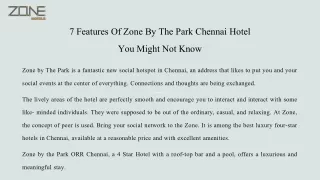 7 Features Of Zone By The Park Chennai Hotel _ You Might Not Know_