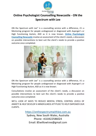 Online Psychologist Counselling Newcastle - ON the Spectrum with Lee