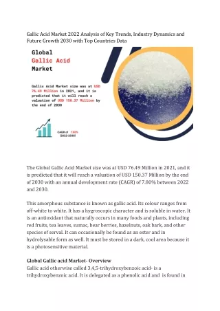 gallic acid market 2022 analysis of key trends