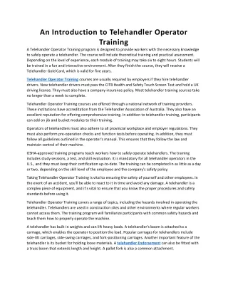 An Introduction to Telehandler Operator Training