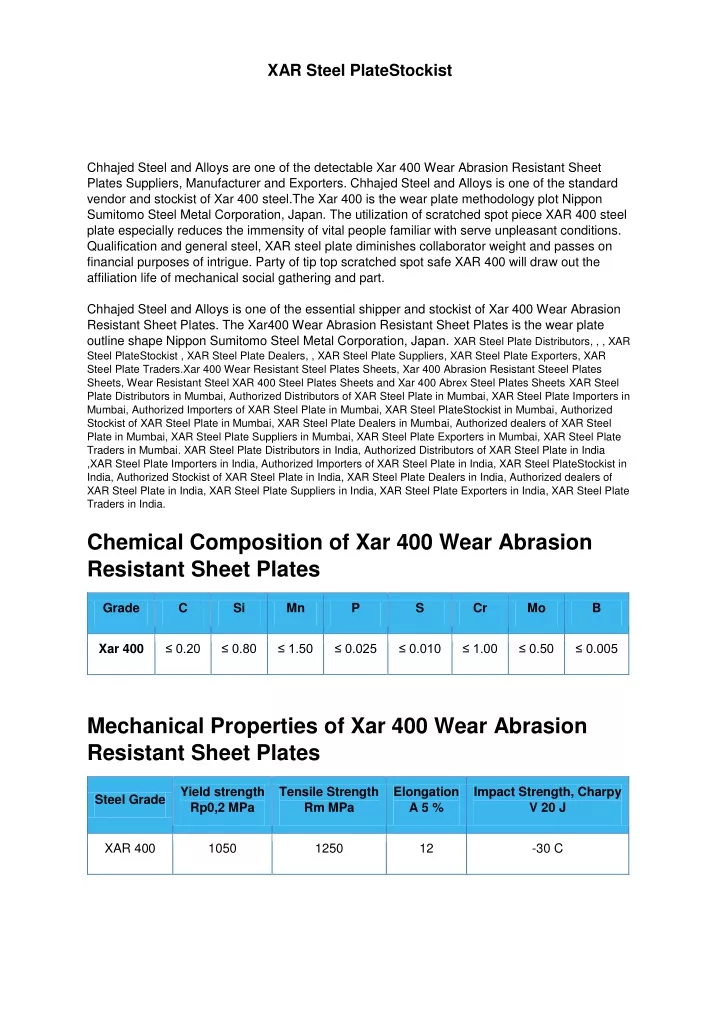 xar steel platestockist