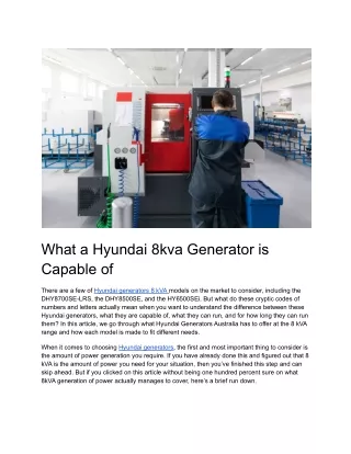 What a Hyundai 8kva Generator is Capable of