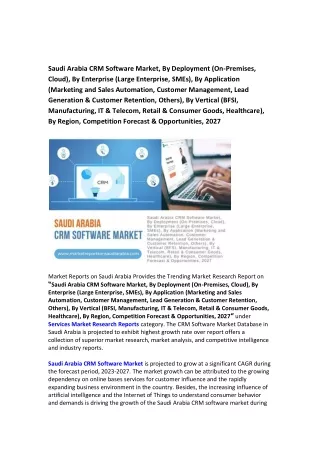 Saudi Arabia CRM Software Market Research Report 2023-2027
