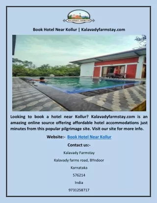 Book Hotel Near Kollur | Kalavadyfarmstay.com