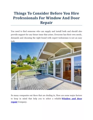 How to Choose Professionals For Window And Door Repair
