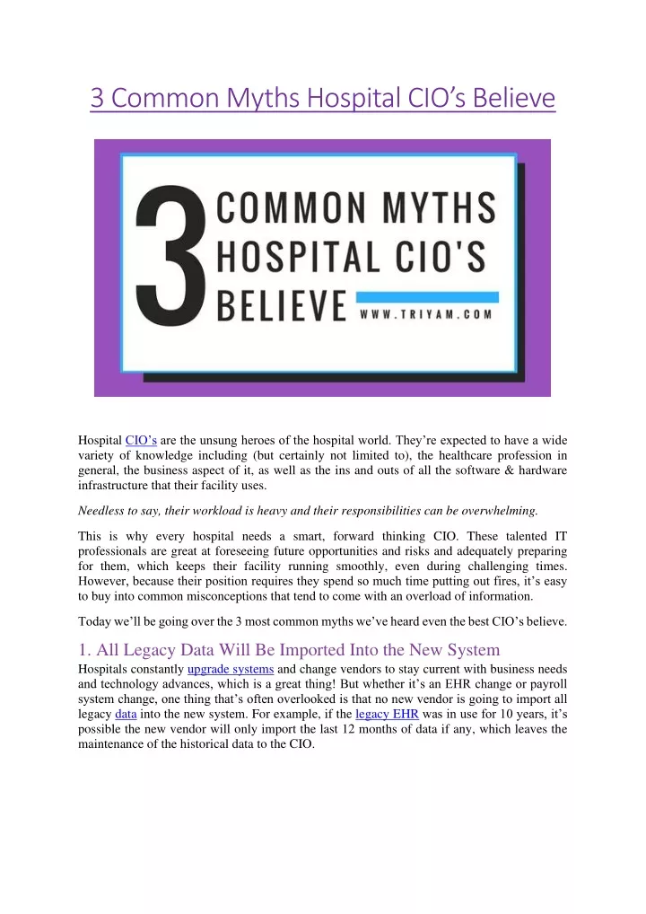 3 common myths hospital cio s believe