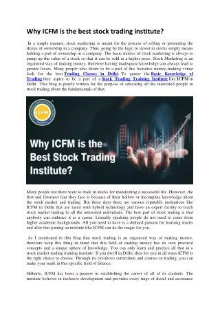 Why ICFM is the best stock trading institute
