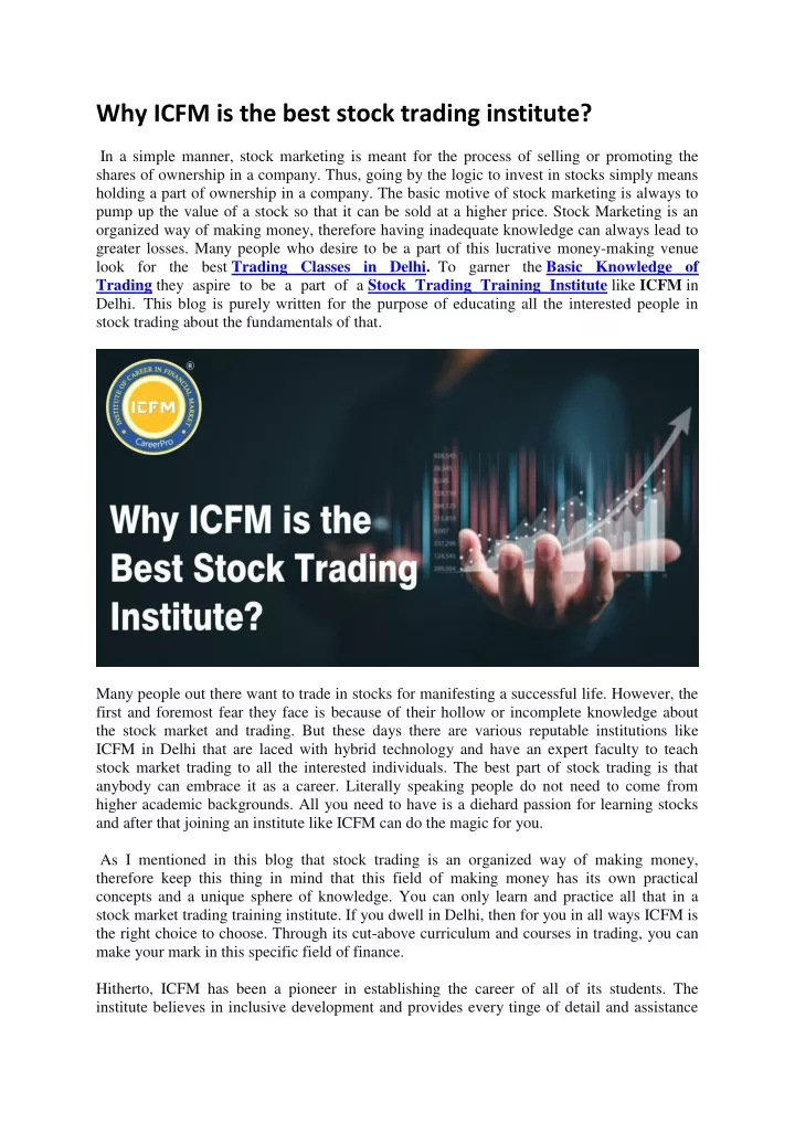 why icfm is the best stock trading institute