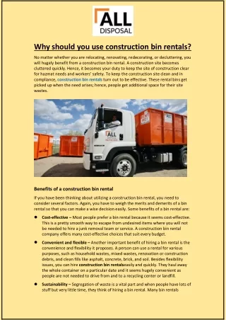 Why should you use construction bin rentals?