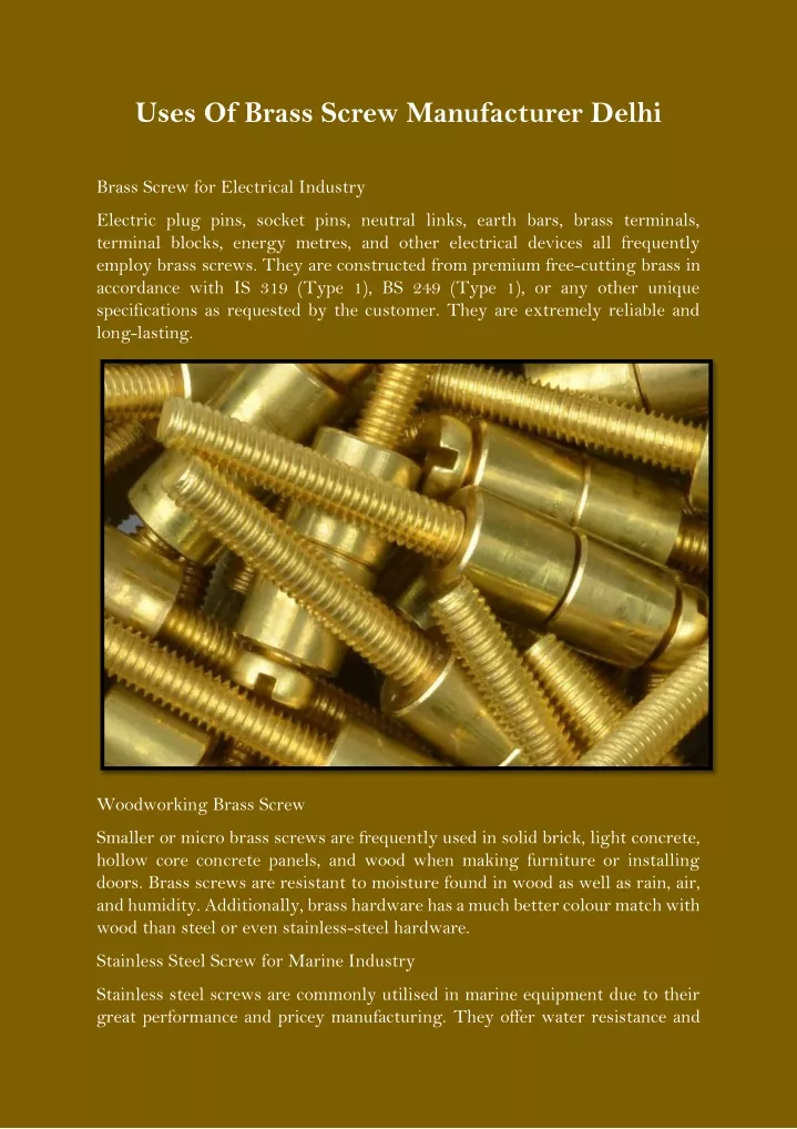 uses of brass screw manufacturer delhi