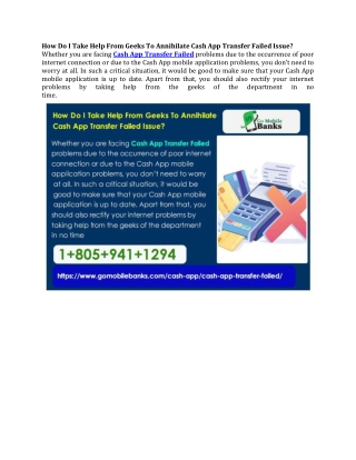 How Do I Take Help From Geeks To Annihilate Cash App Transfer Failed Issue?