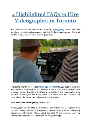 4 Highlighted FAQs to Hire Videographer in Toronto