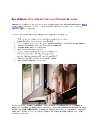Top Motivators For Selecting Our Escort Services In Jaipur