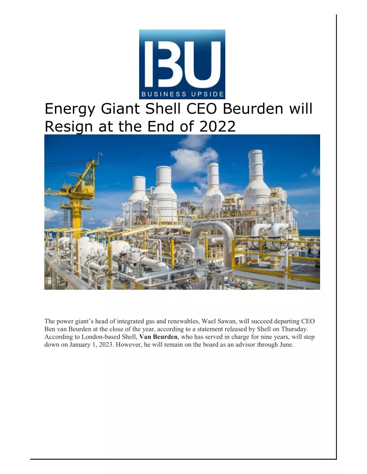 energy giant shell ceo beurden will resign