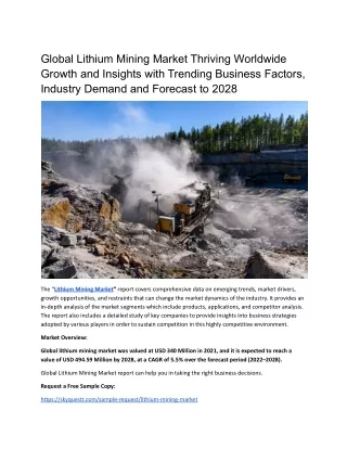 global lithium mining market thriving worldwide