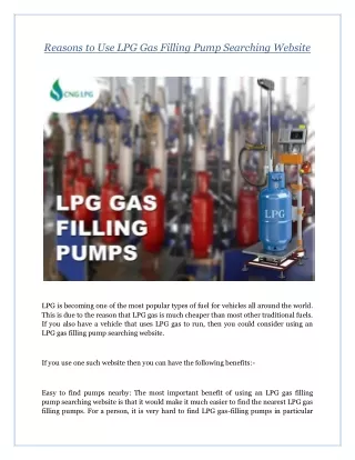 Reasons to Use LPG Gas Filling Pump Searching Website